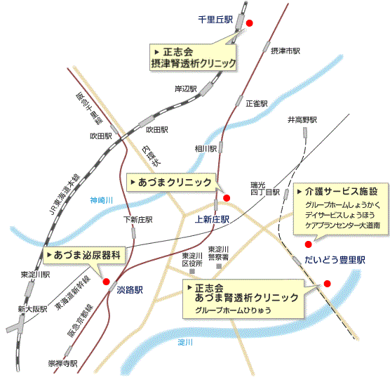 あづま泌尿器科周辺の大阪市広域地図